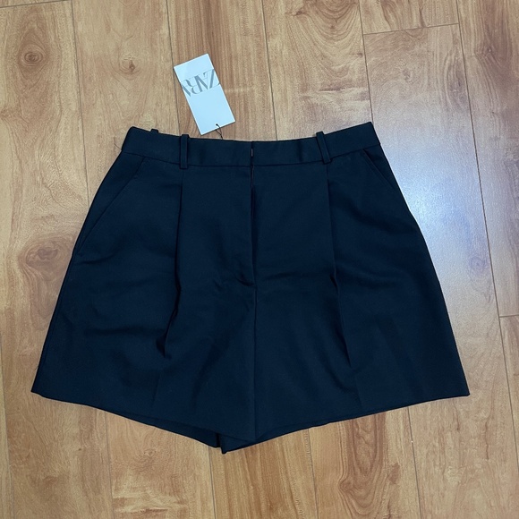Zara Black High Waisted Tailored Short Trouser New With Tags Medium - Picture 1 of 8
